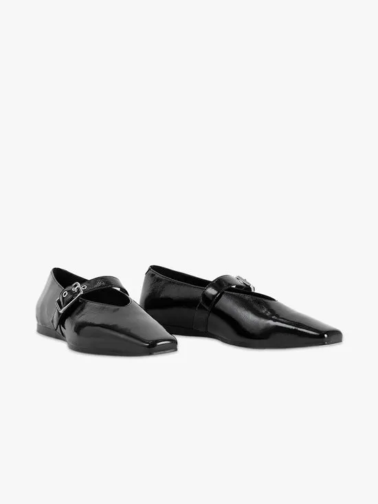 Women Wioletta Buckle Flat Black Patent Shoes Lisa Says Gah
