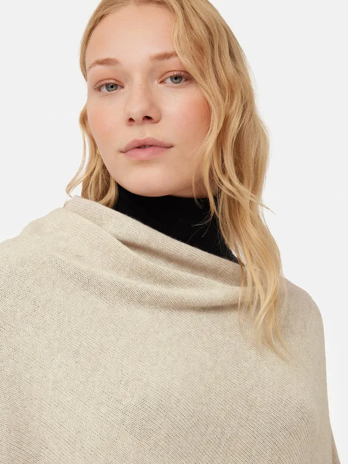 Women Wool Cashmere Blend Border Poncho Cream Jigsaw Ponchos and Scarves