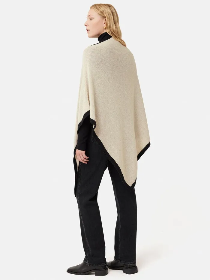 Women Wool Cashmere Blend Border Poncho Cream Jigsaw Ponchos and Scarves