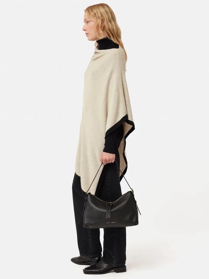 Women Wool Cashmere Blend Border Poncho Cream Jigsaw Ponchos and Scarves