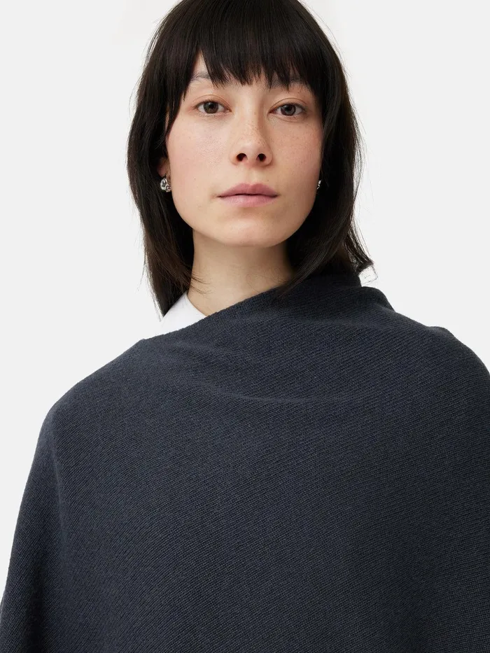 Women Wool Cashmere Blend Drape Poncho Slate Jigsaw Ponchos and Scarves