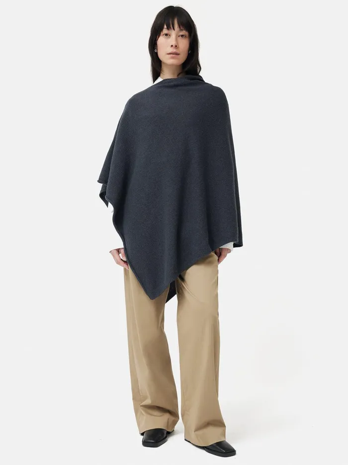 Women Wool Cashmere Blend Drape Poncho Slate Jigsaw Ponchos and Scarves