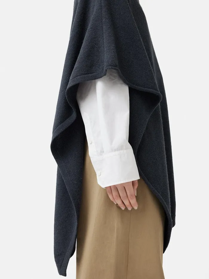 Women Wool Cashmere Blend Drape Poncho Slate Jigsaw Ponchos and Scarves