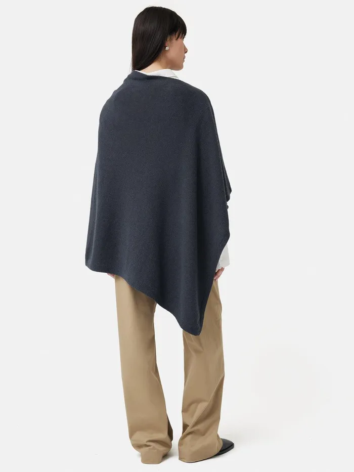 Women Wool Cashmere Blend Drape Poncho Slate Jigsaw Ponchos and Scarves