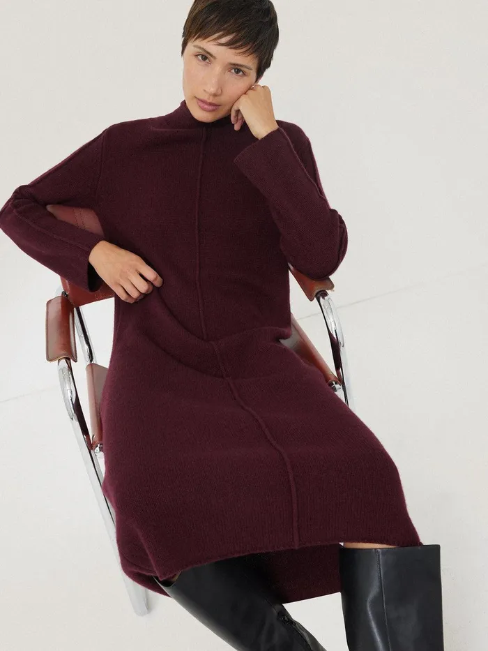 Women Wool Cashmere Blend Dress Burgundy Jigsaw Knitwear and Cashmere