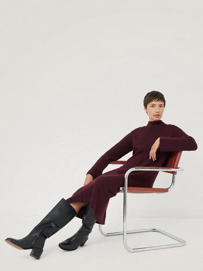 Women Wool Cashmere Blend Dress Burgundy Jigsaw Knitwear and Cashmere