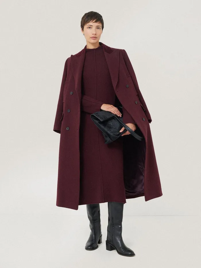 Women Wool Cashmere Blend Dress Burgundy Jigsaw Knitwear and Cashmere
