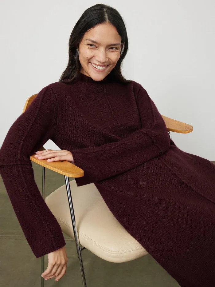 Women Wool Cashmere Blend Dress Burgundy Jigsaw Knitwear and Cashmere
