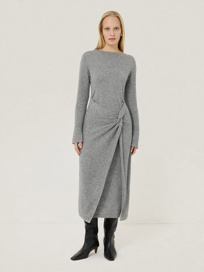 Women Wool Cashmere Blend Knot Dress Grey Jigsaw Knitwear and Cashmere