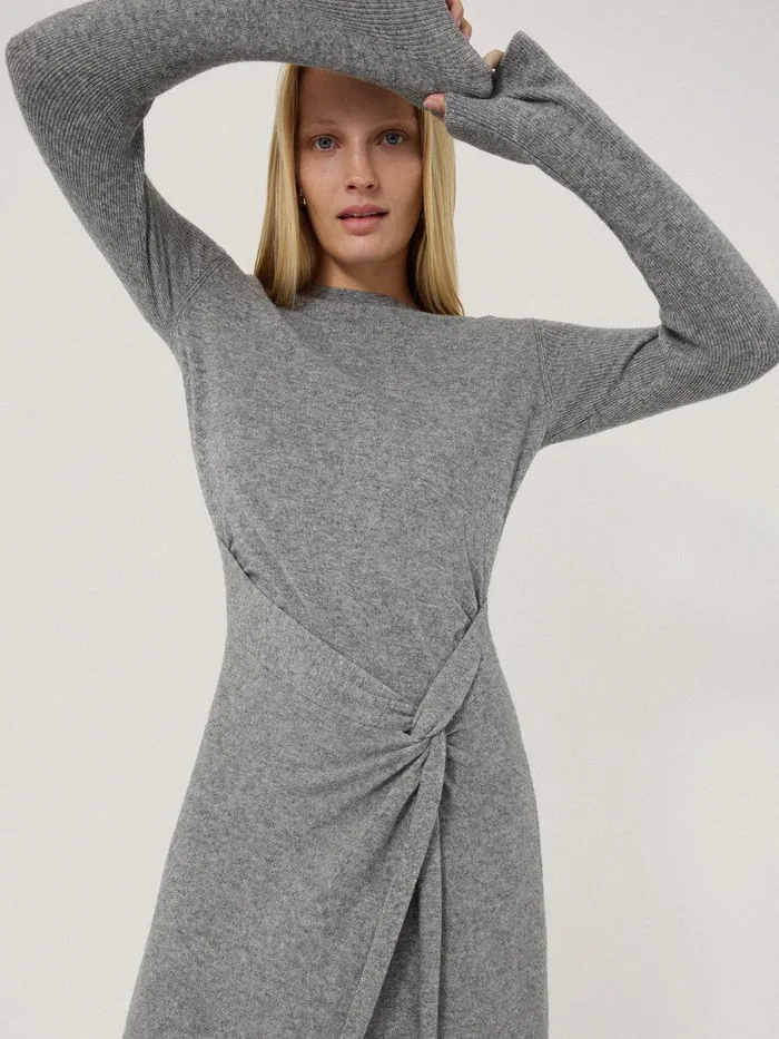 Women Wool Cashmere Blend Knot Dress Grey Jigsaw Knitwear and Cashmere