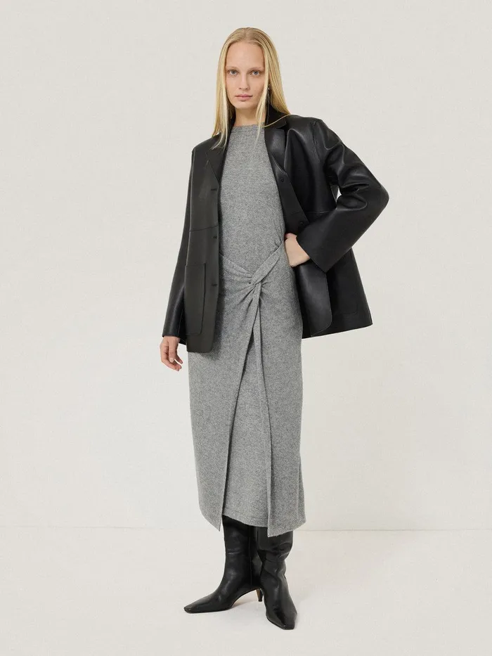 Women Wool Cashmere Blend Knot Dress Grey Jigsaw Knitwear and Cashmere
