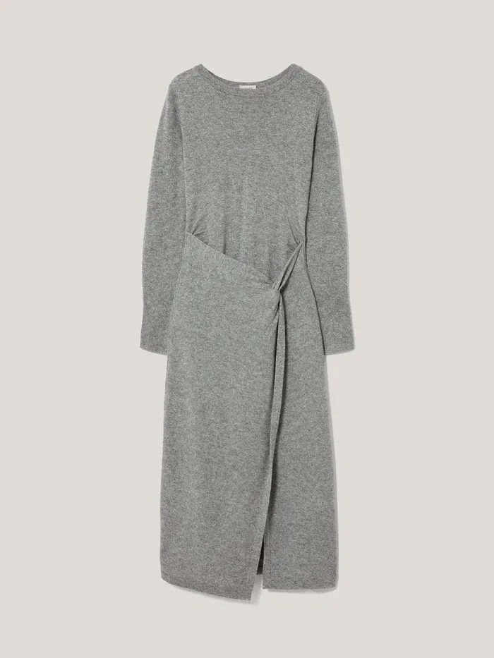 Women Wool Cashmere Blend Knot Dress Grey Jigsaw Knitwear and Cashmere