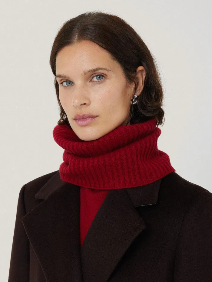 Women Wool Cashmere Blend Snood Red Jigsaw Knitwear and Cashmere