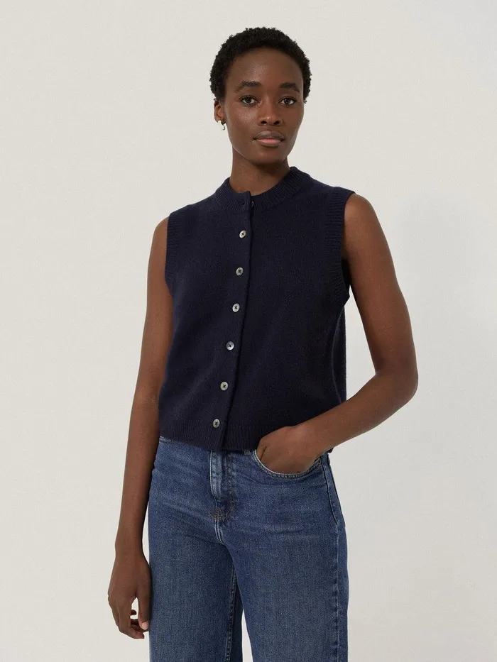 Women Wool Cashmere Blend Waistcoat Navy Jigsaw Knitwear and Cashmere