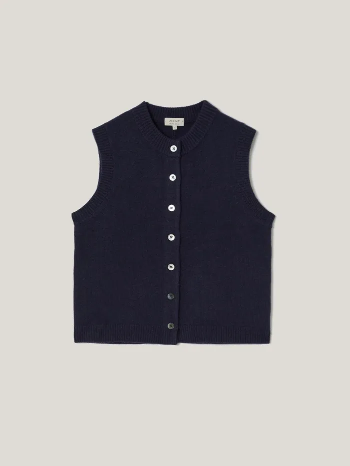 Women Wool Cashmere Blend Waistcoat Navy Jigsaw Knitwear and Cashmere