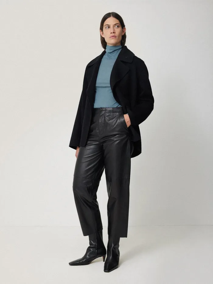 Women Wool Jersey Polo Neck Top Water Blue Jigsaw Shirts and Tops
