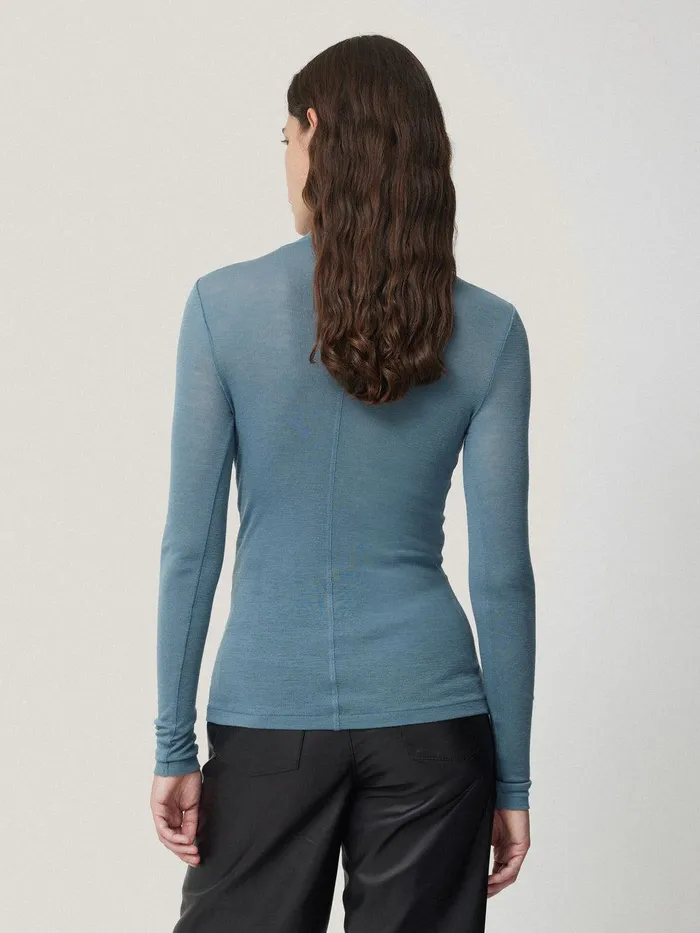 Women Wool Jersey Polo Neck Top Water Blue Jigsaw Shirts and Tops