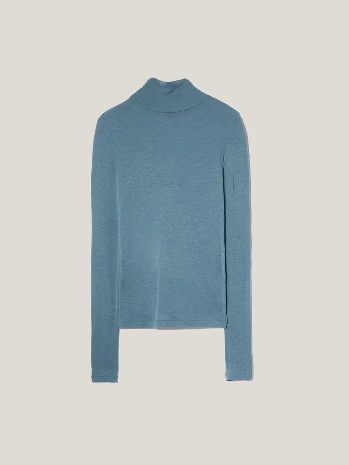 Women Wool Jersey Polo Neck Top Water Blue Jigsaw Shirts and Tops