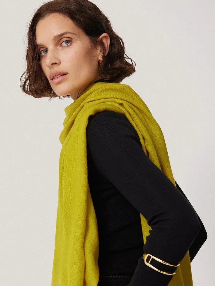 Women Wool Silk Pashmina Mustard Jigsaw Ponchos and Scarves