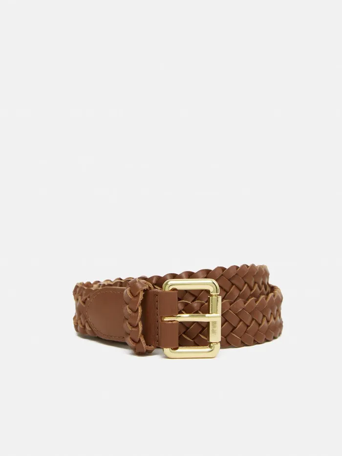 Women Woven Leather Belt Tan Jigsaw Leather