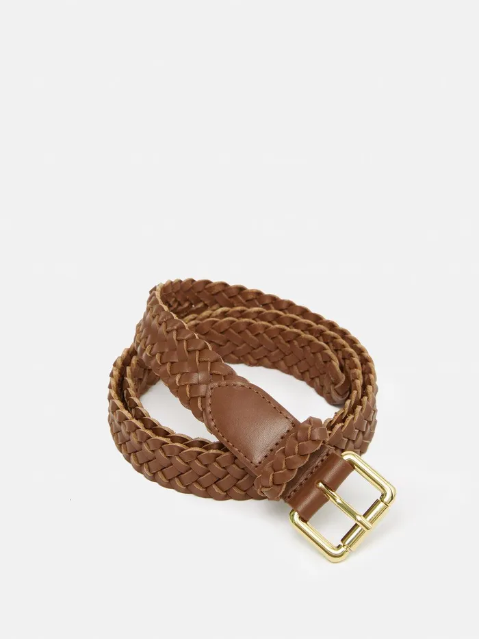 Women Woven Leather Belt Tan Jigsaw Leather