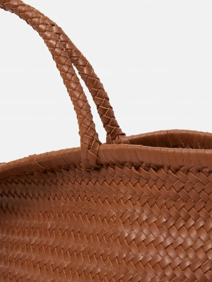 Women Woven Leather Tote Bag Tan Jigsaw Leather