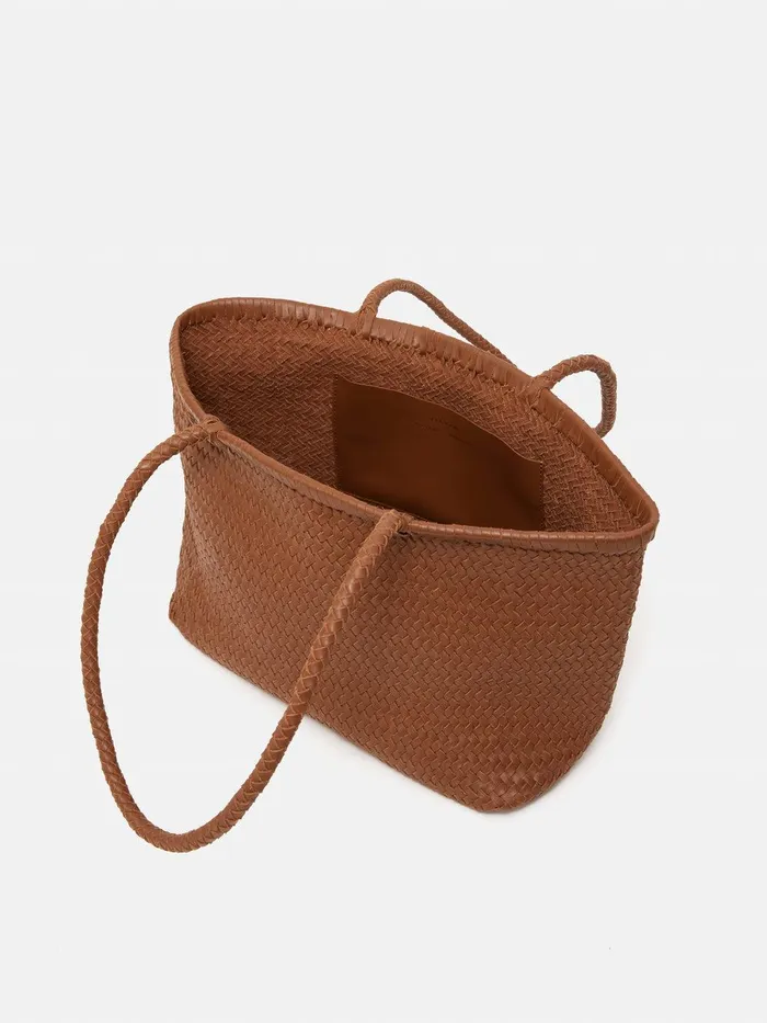 Women Woven Leather Tote Bag Tan Jigsaw Leather